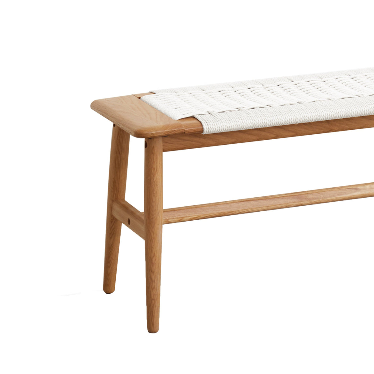 Natural Oak Wood Dining Bench with Handwoven Cane Seat - White