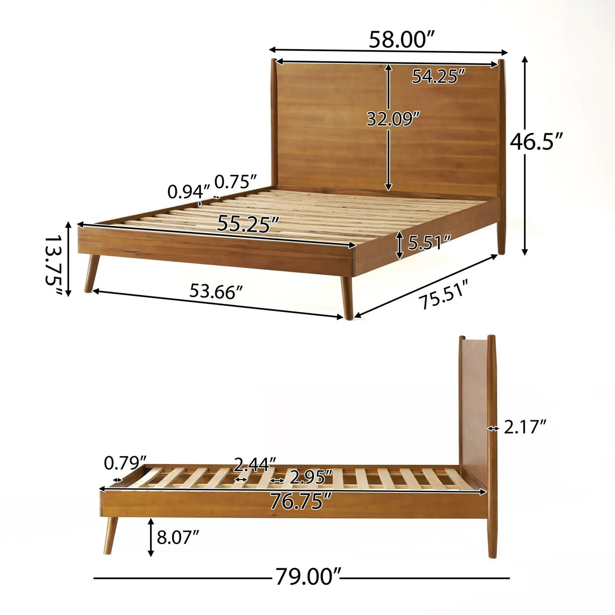 Okioki Mid-Century Wood Platform Bed with Sturdy Support - Light Brown