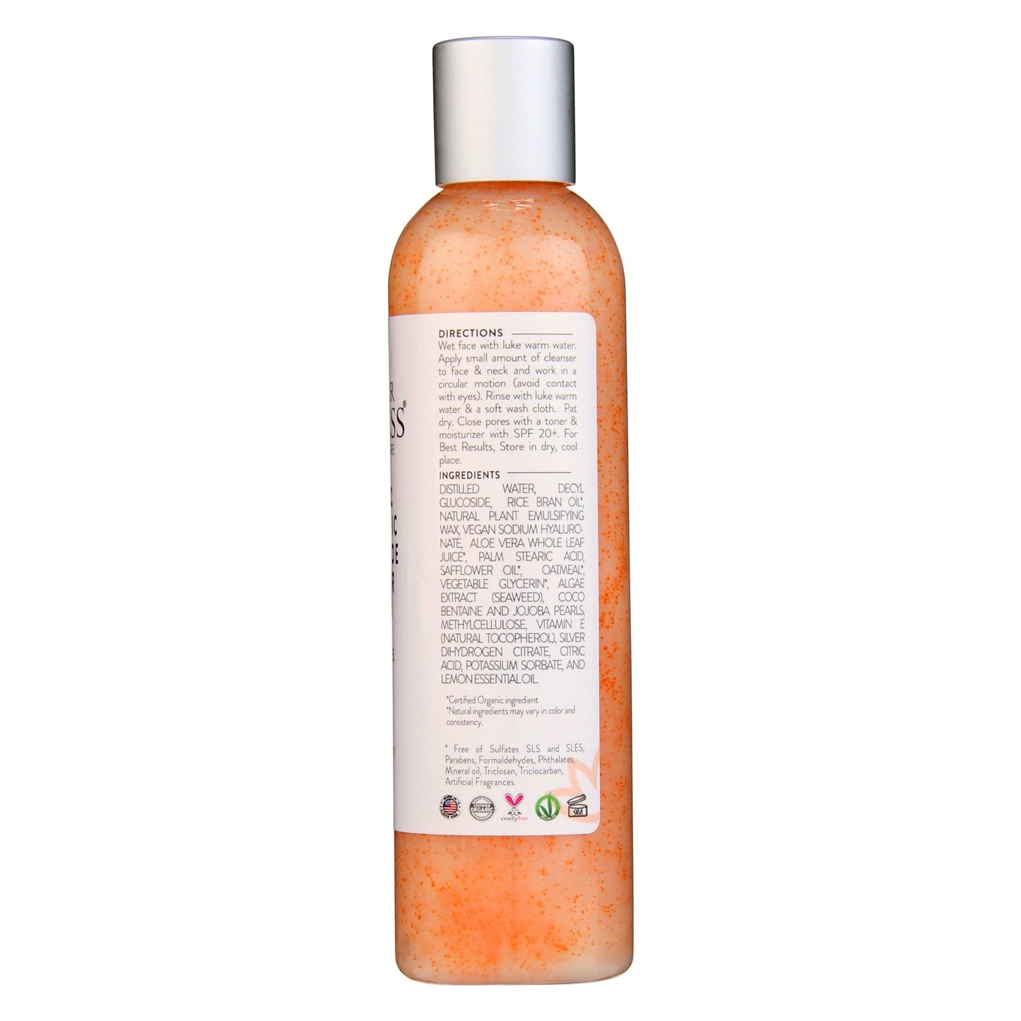 Organic Hydrating Facial Cleanser with Exfoliating Jojoba Beads – 8 oz