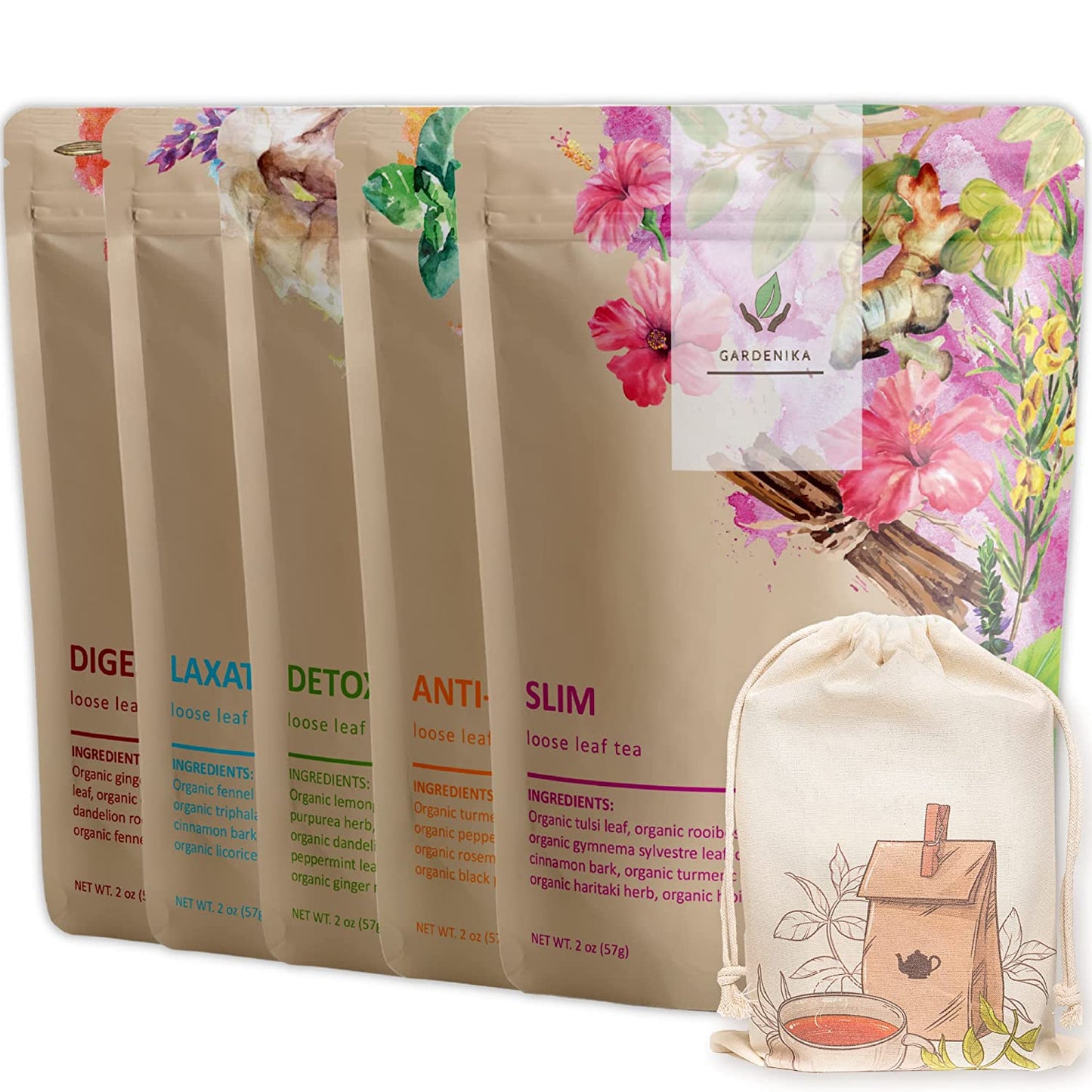 Organic Tea Sampler, 5 Caffeine-Free Wellness Herbal Blends