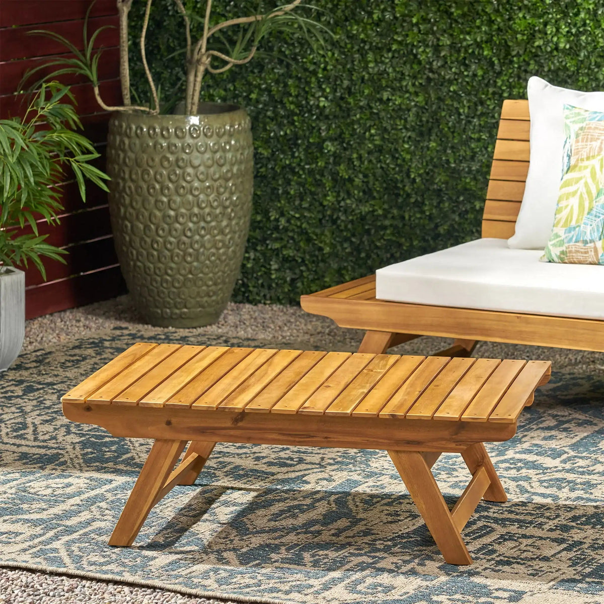 Outdoor Acacia Wood Coffee Table with Open Slat Design - Light Brown or Dark Gray