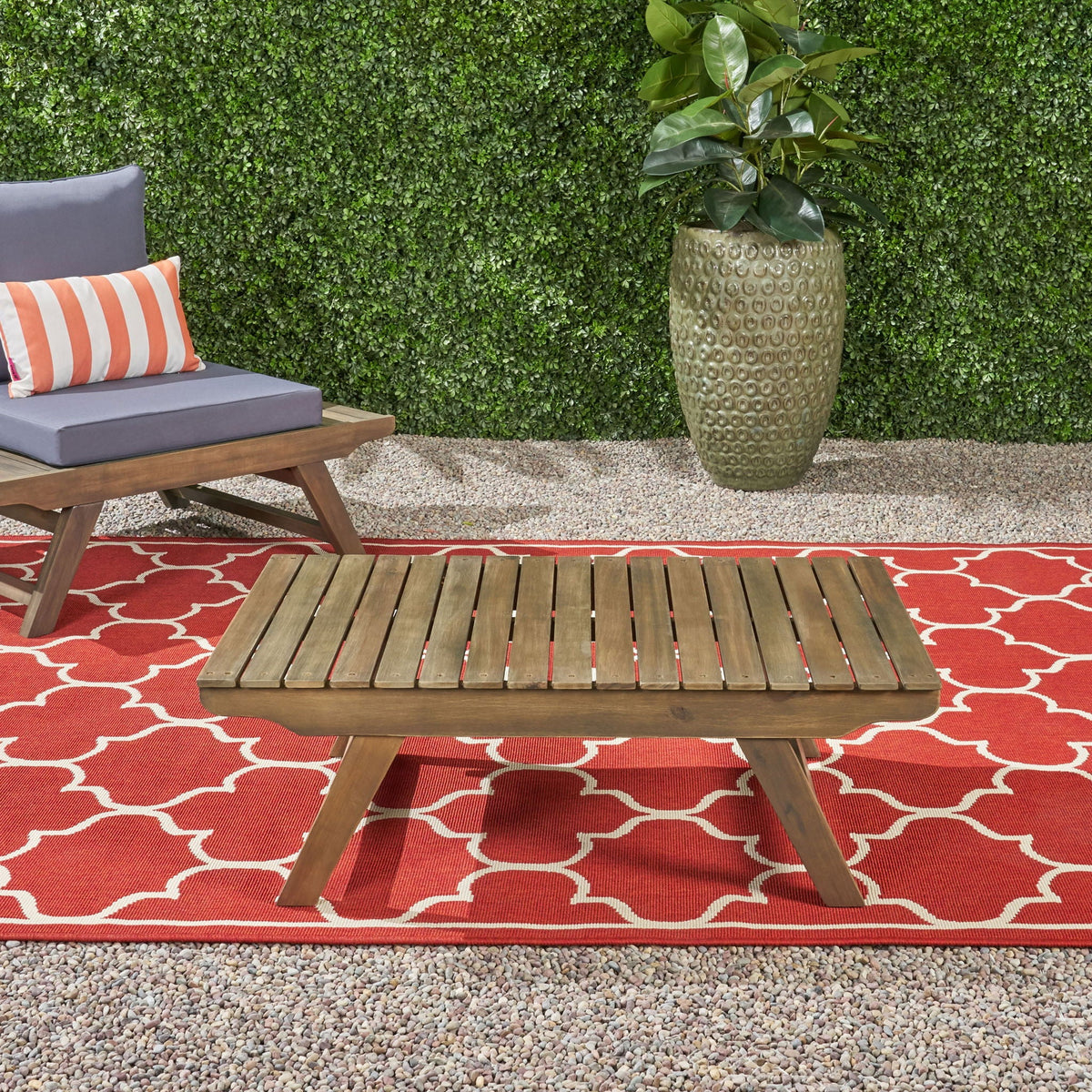Outdoor Acacia Wood Coffee Table with Open Slat Design - Light Brown or Dark Gray