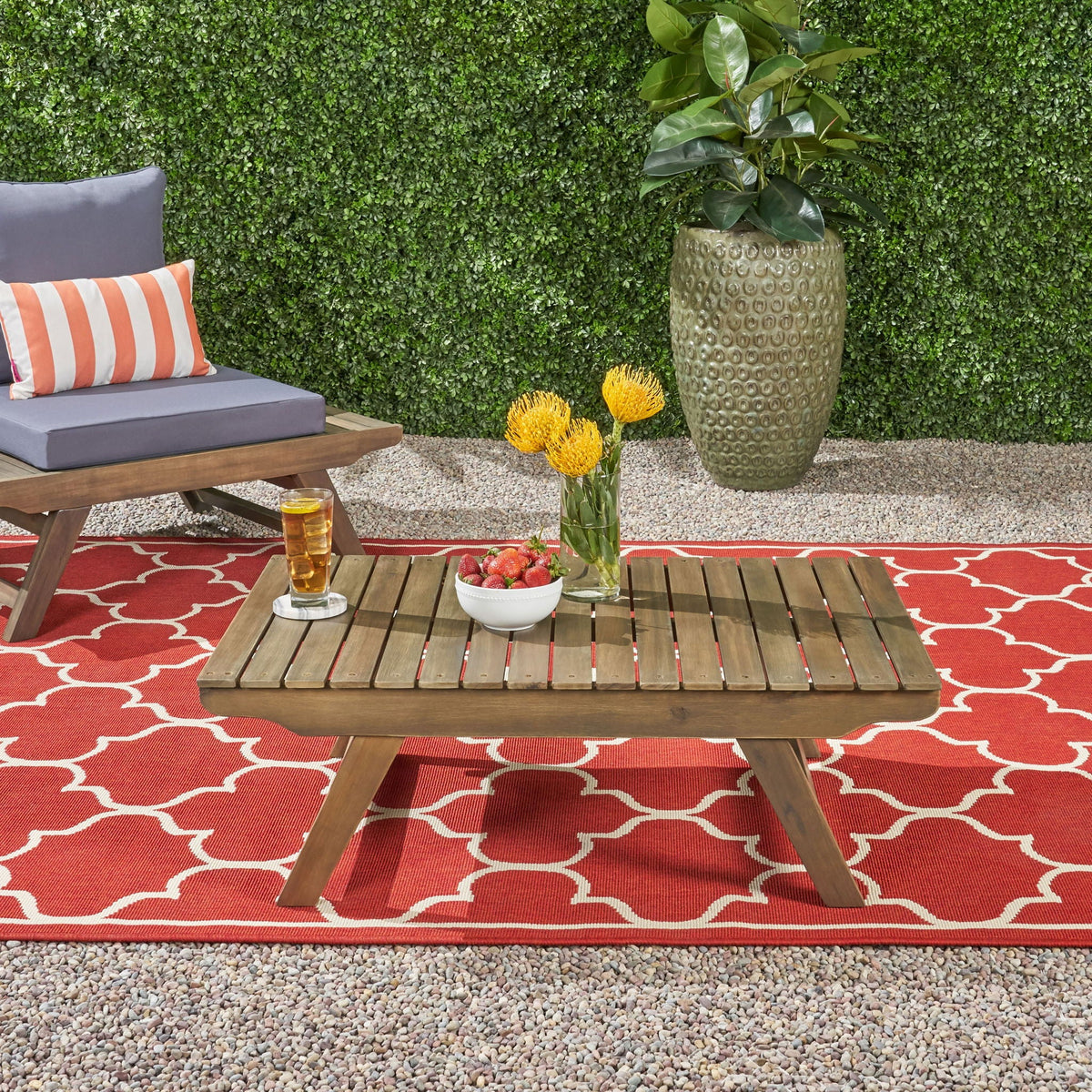 Outdoor Acacia Wood Coffee Table with Open Slat Design - Light Brown or Dark Gray