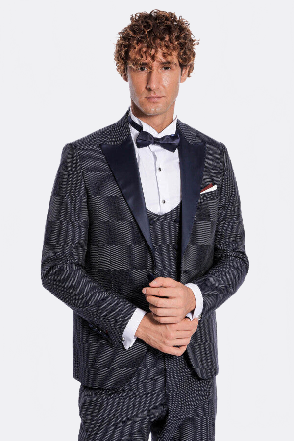 Navy Blue Tuxedo Suit - Wessi