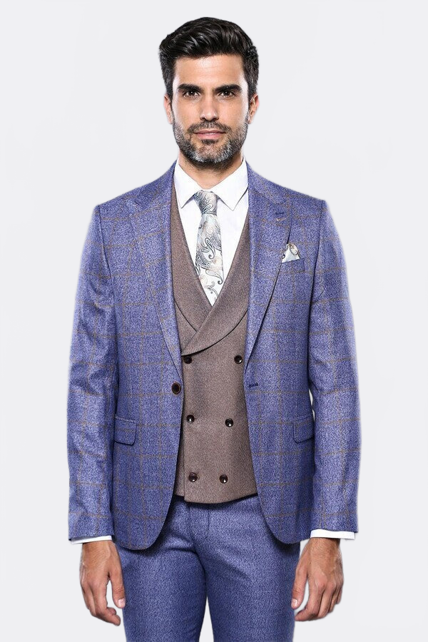 Checked Blue Men's Suit - Wessi