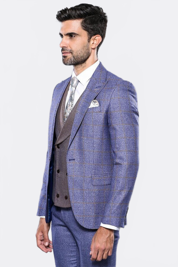 Checked Blue Men's Suit - Wessi