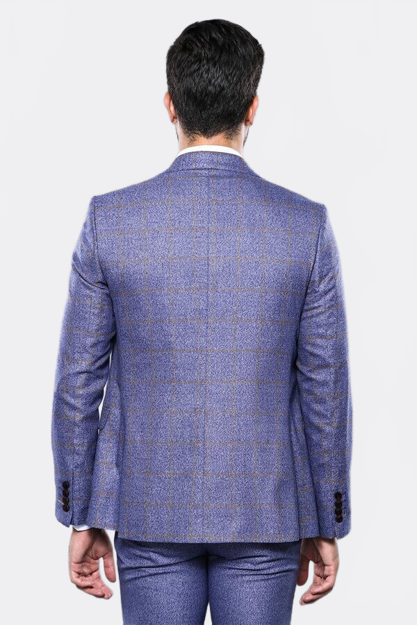 Checked Blue Men's Suit - Wessi