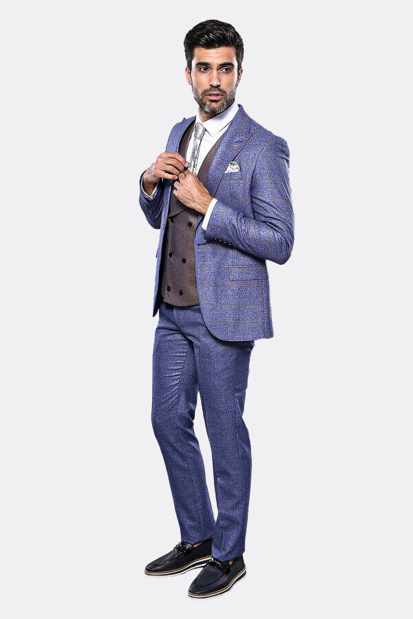 Checked Blue Men's Suit - Wessi