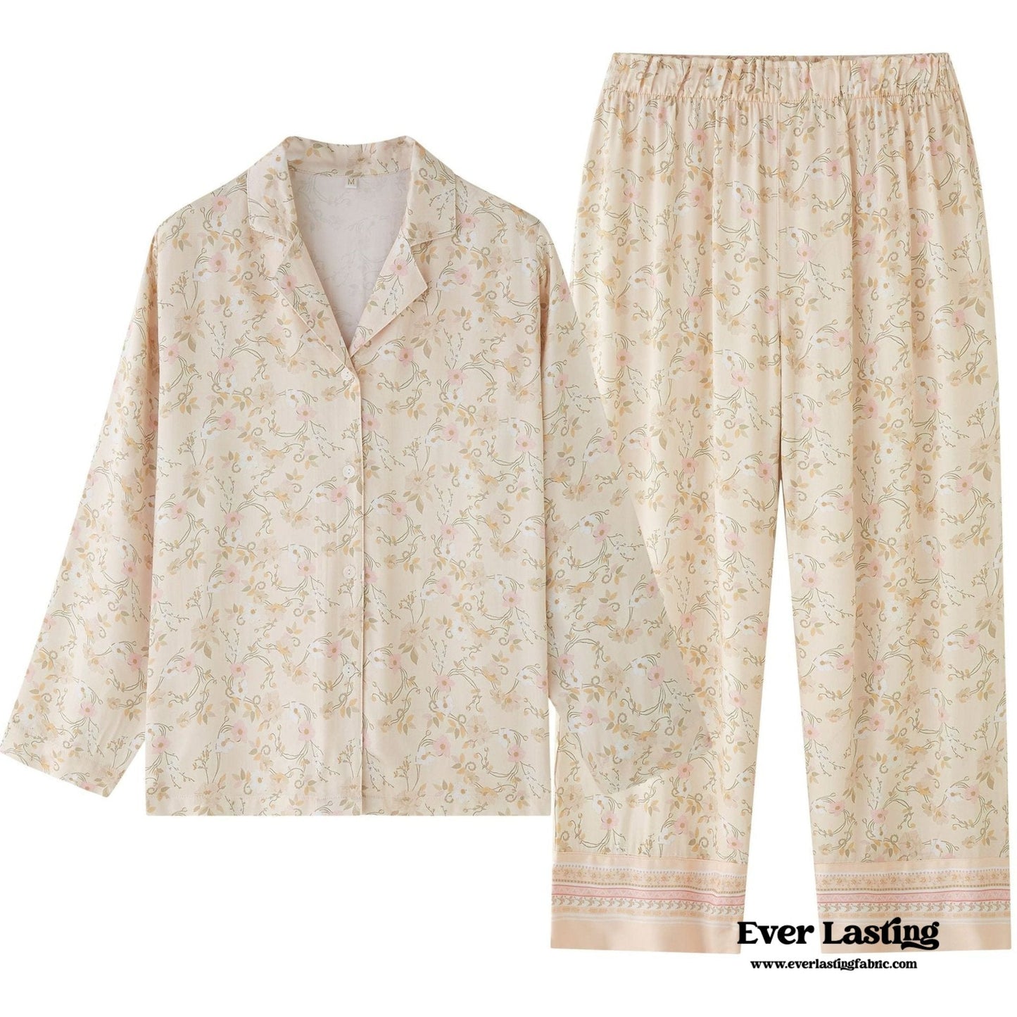 Pastoral Floral Long-Sleeve Long-Pants Pajama Set