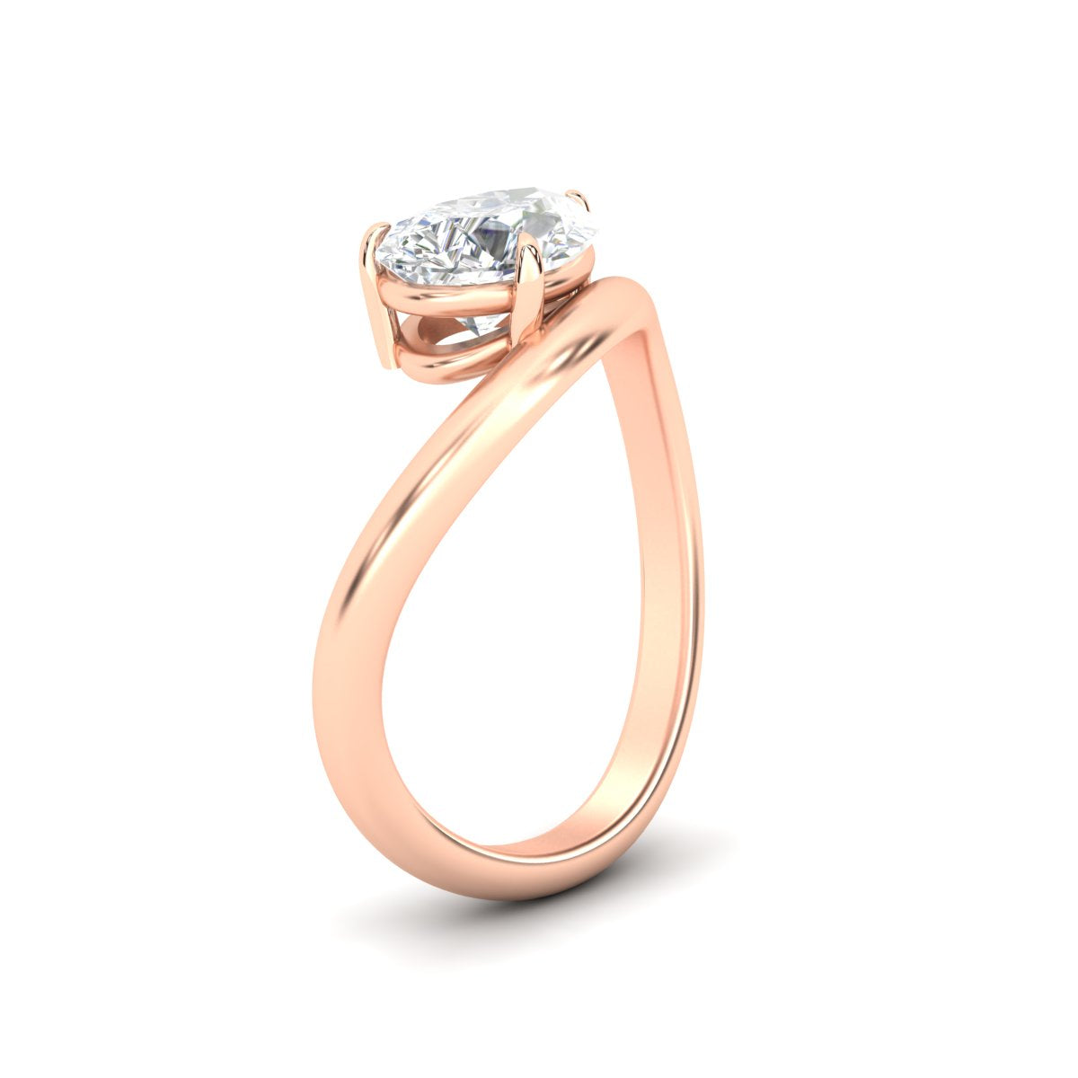 Curve Wave Pear Shaped Solitaire Diamond Ring