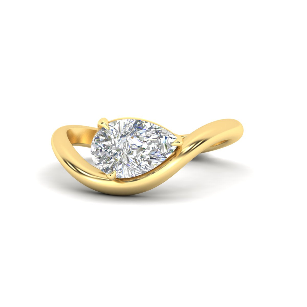 Curve Wave Pear Shaped Solitaire Diamond Ring