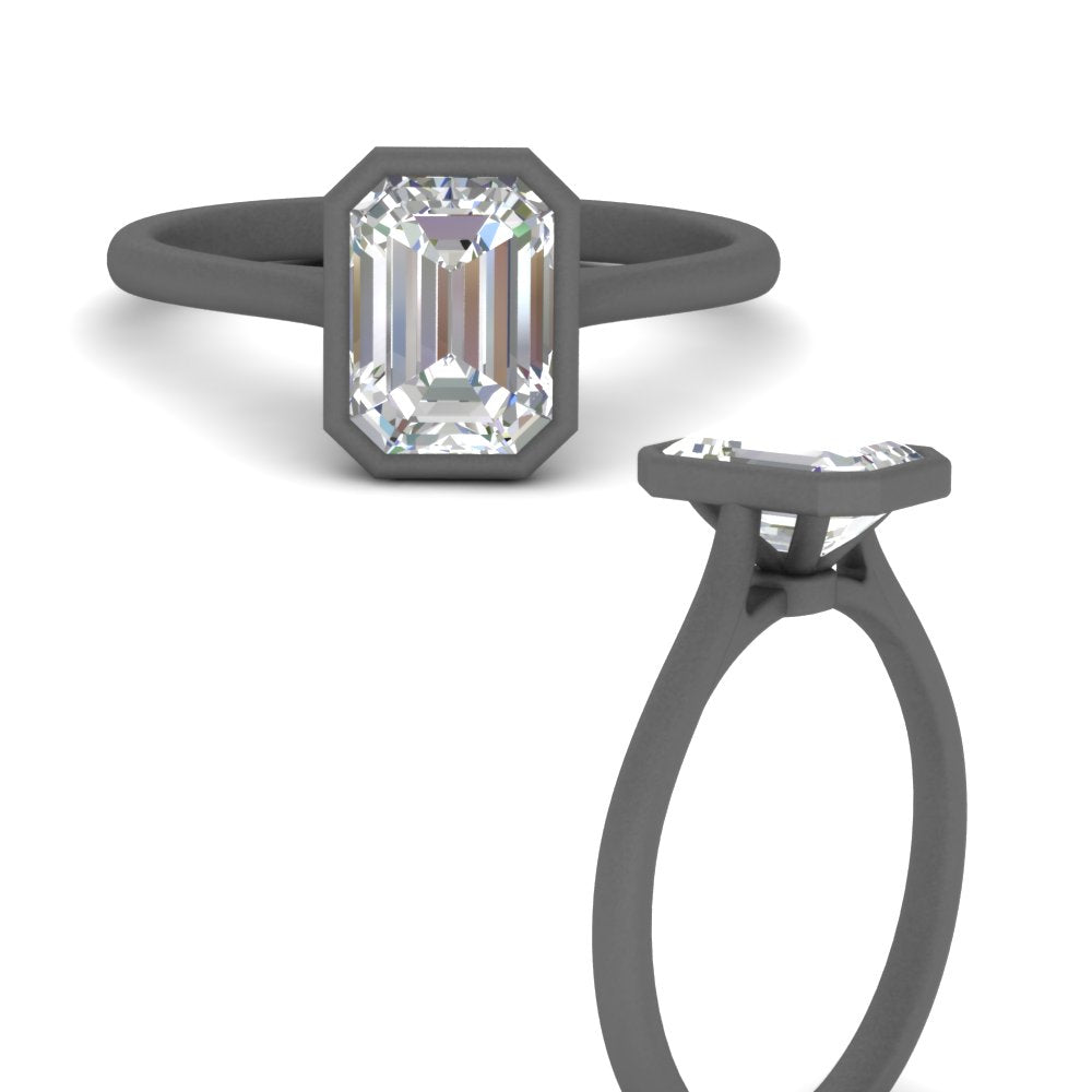 Emerald Cut Petite Bezel Solitaire Engagement Ring