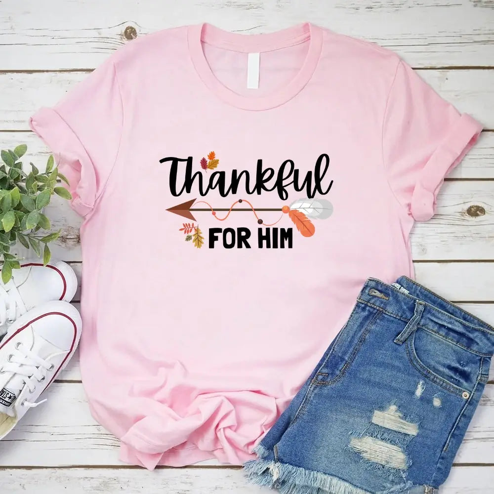 Thankful For Her/Him Thanksgiving Couple T-Shirt – Cute Matching Holiday Tees