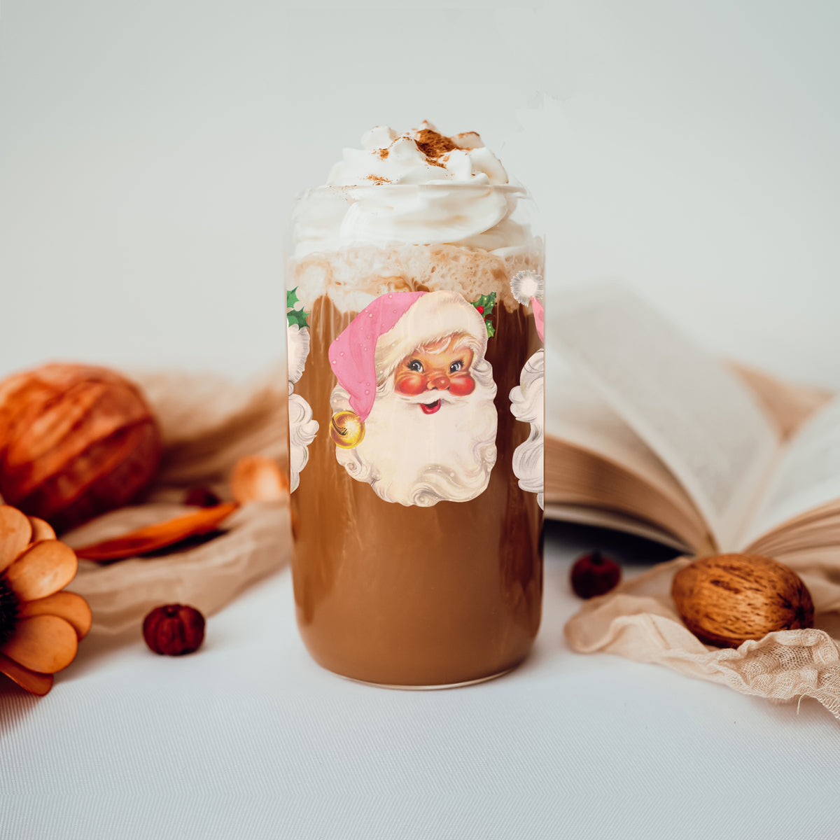 Vintage Pink Santa Tumbler Glass 17oz