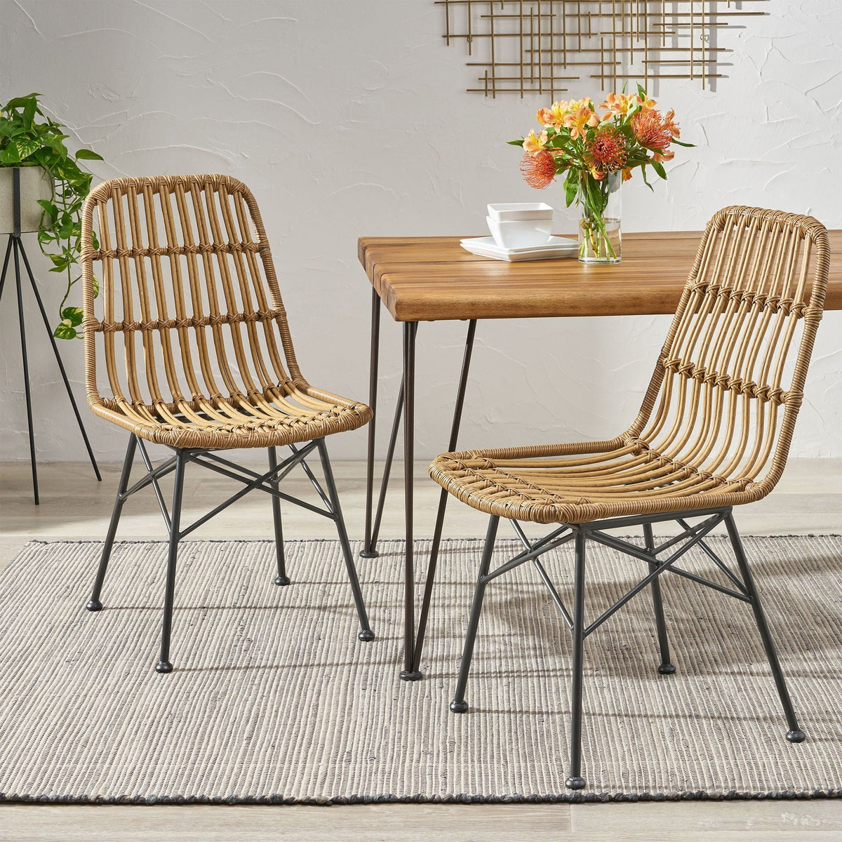 Sawtelle Outdoor Dining Chair with Weather-Resistant Wicker - Dark Gray or Light Brown