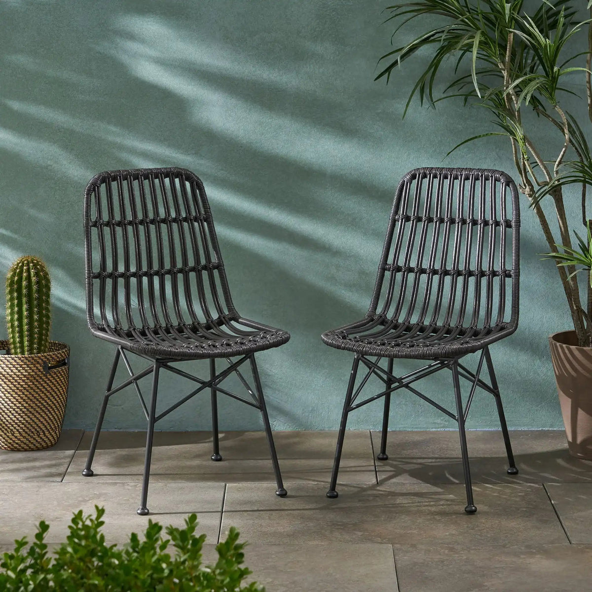 Sawtelle Outdoor Dining Chair with Weather-Resistant Wicker - Dark Gray or Light Brown
