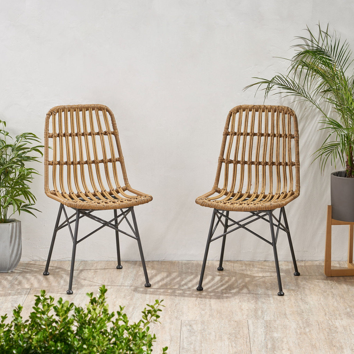 Sawtelle Outdoor Dining Chair with Weather-Resistant Wicker - Dark Gray or Light Brown