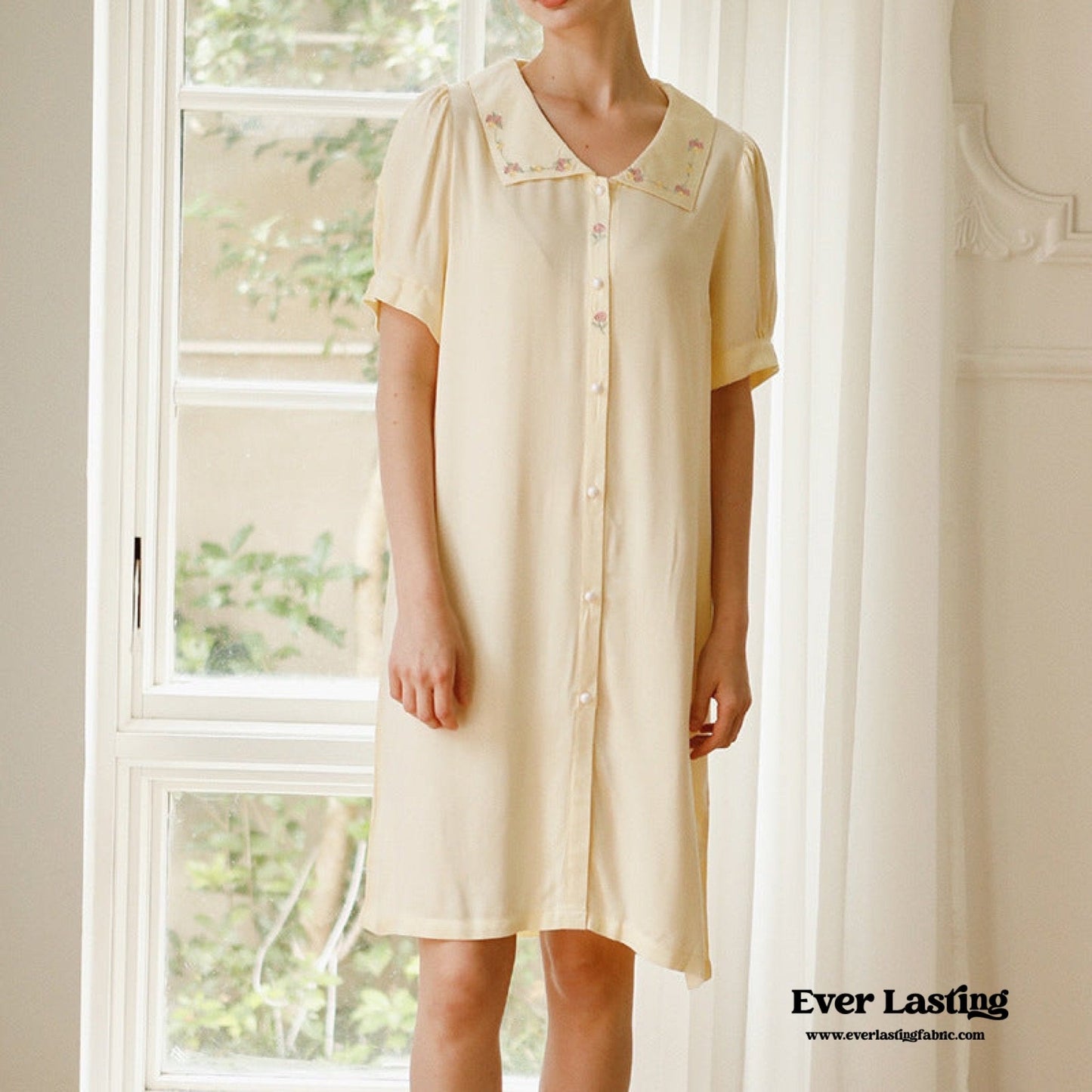 Silky Rose Cream Yellow Embroidered Pajama Set