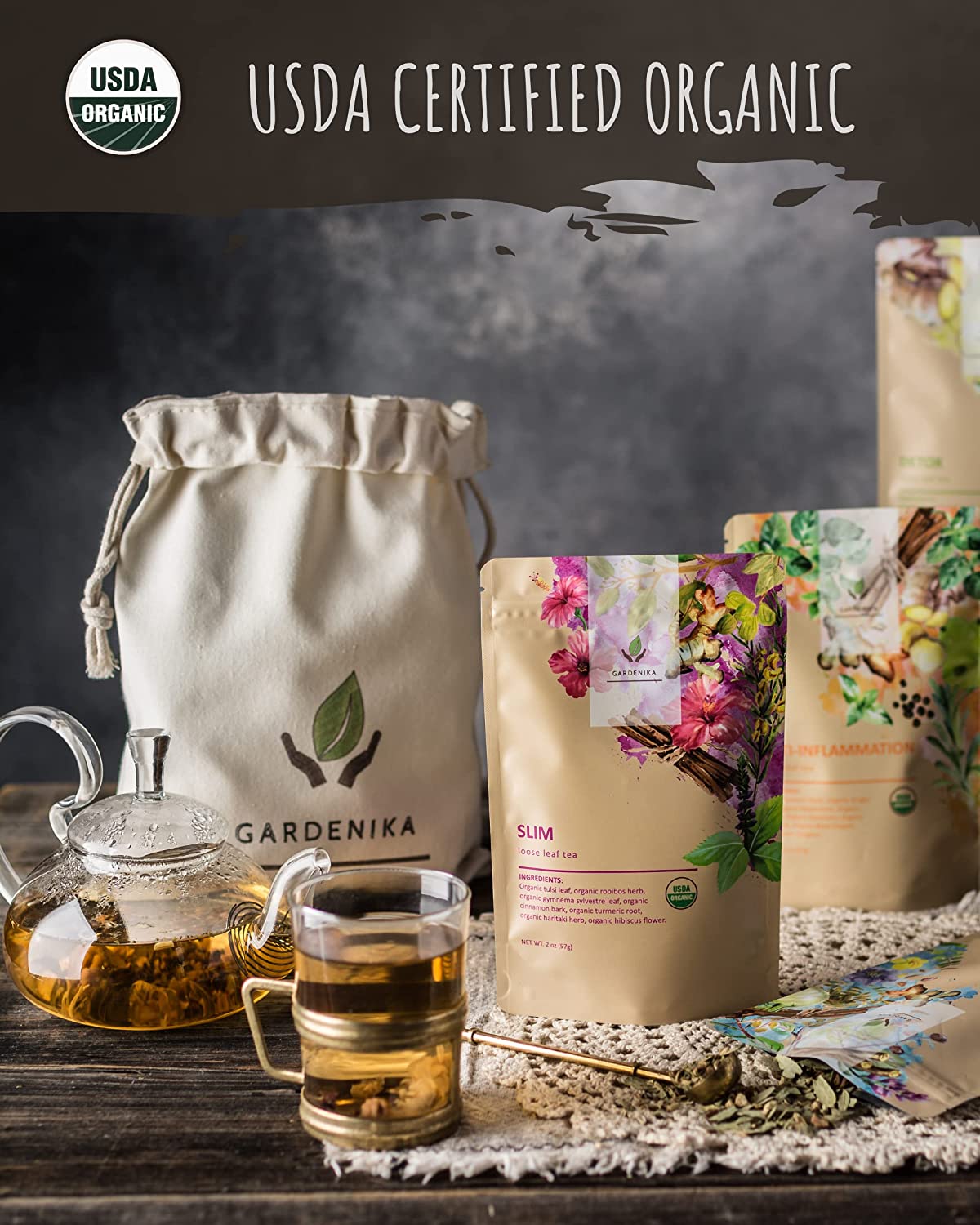 Organic Tea Sampler, 5 Caffeine-Free Wellness Herbal Blends