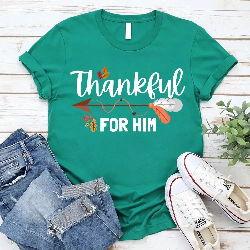 Thankful For Her/Him Thanksgiving Couple T-Shirt – Cute Matching Holiday Tees