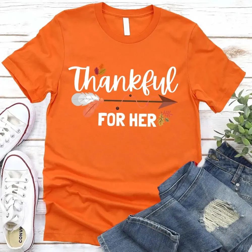 Thankful For Her/Him Thanksgiving Couple T-Shirt – Cute Matching Holiday Tees