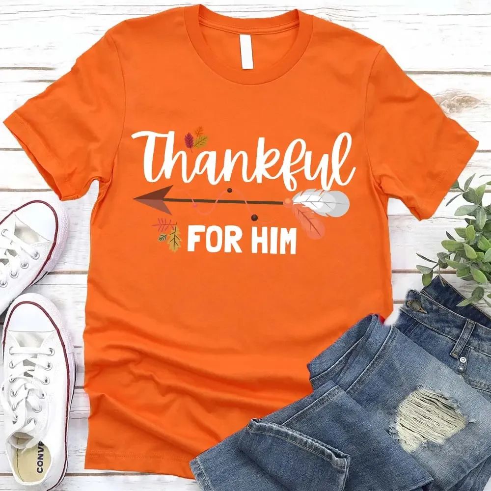 Thankful For Her/Him Thanksgiving Couple T-Shirt – Cute Matching Holiday Tees