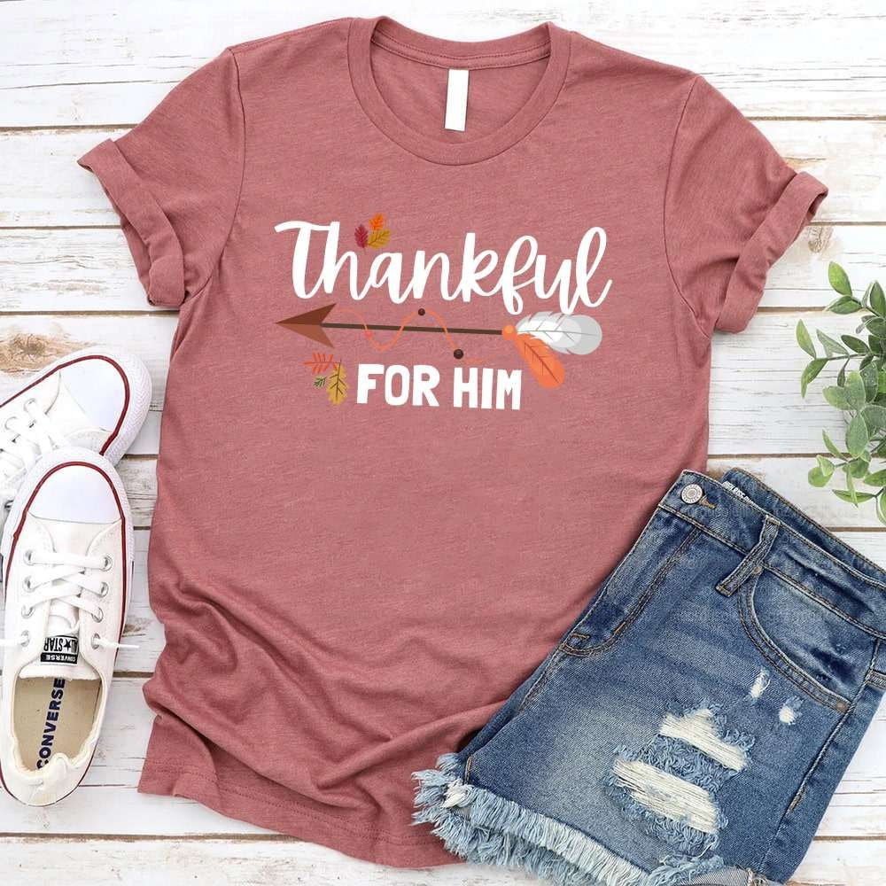 Thankful For Her/Him Thanksgiving Couple T-Shirt – Cute Matching Holiday Tees
