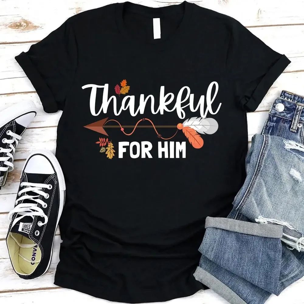 Thankful For Her/Him Thanksgiving Couple T-Shirt – Cute Matching Holiday Tees