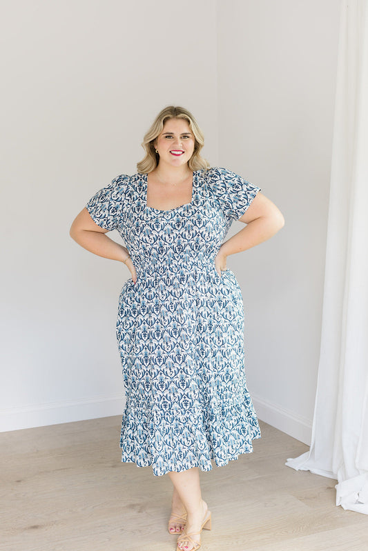 The Allison Dress in Navy Trellis - Final Sale