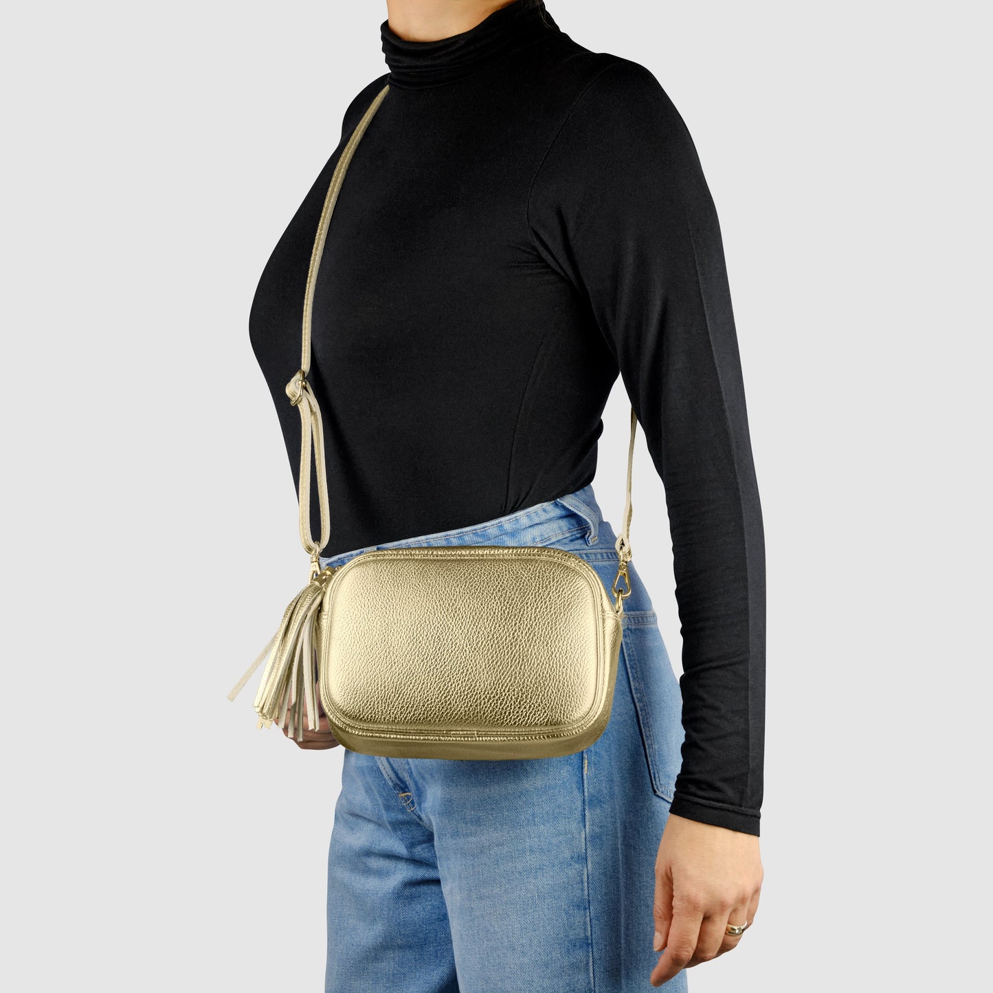 Metallic Calf Leather Crossbody Bag