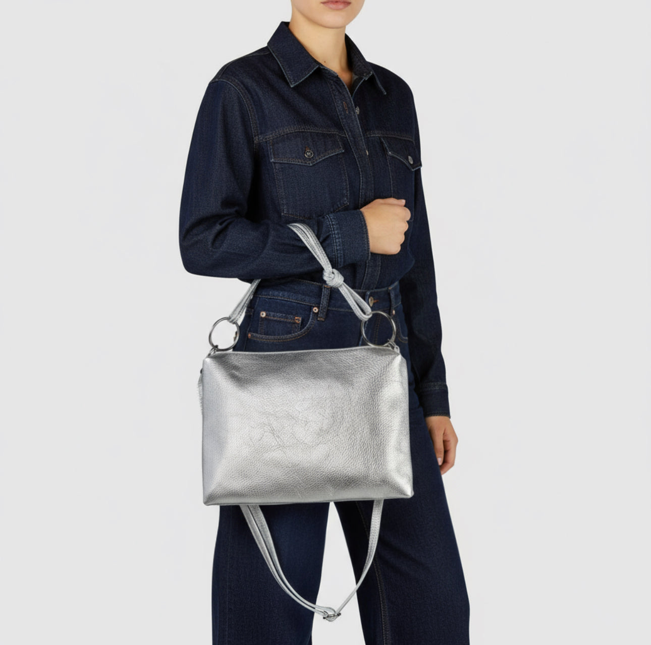 Metallic Calf Leather Shoulder Bag