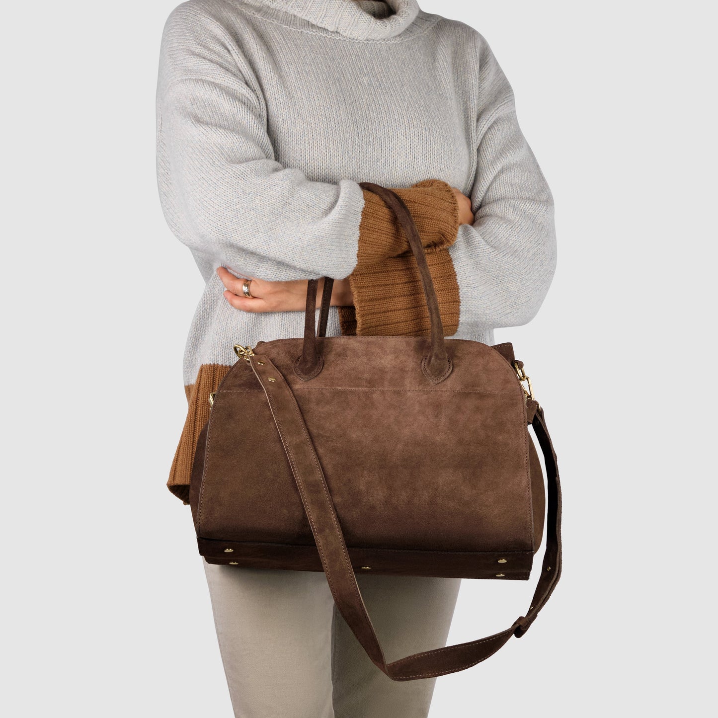 Suede Leather Top-Handle Bag