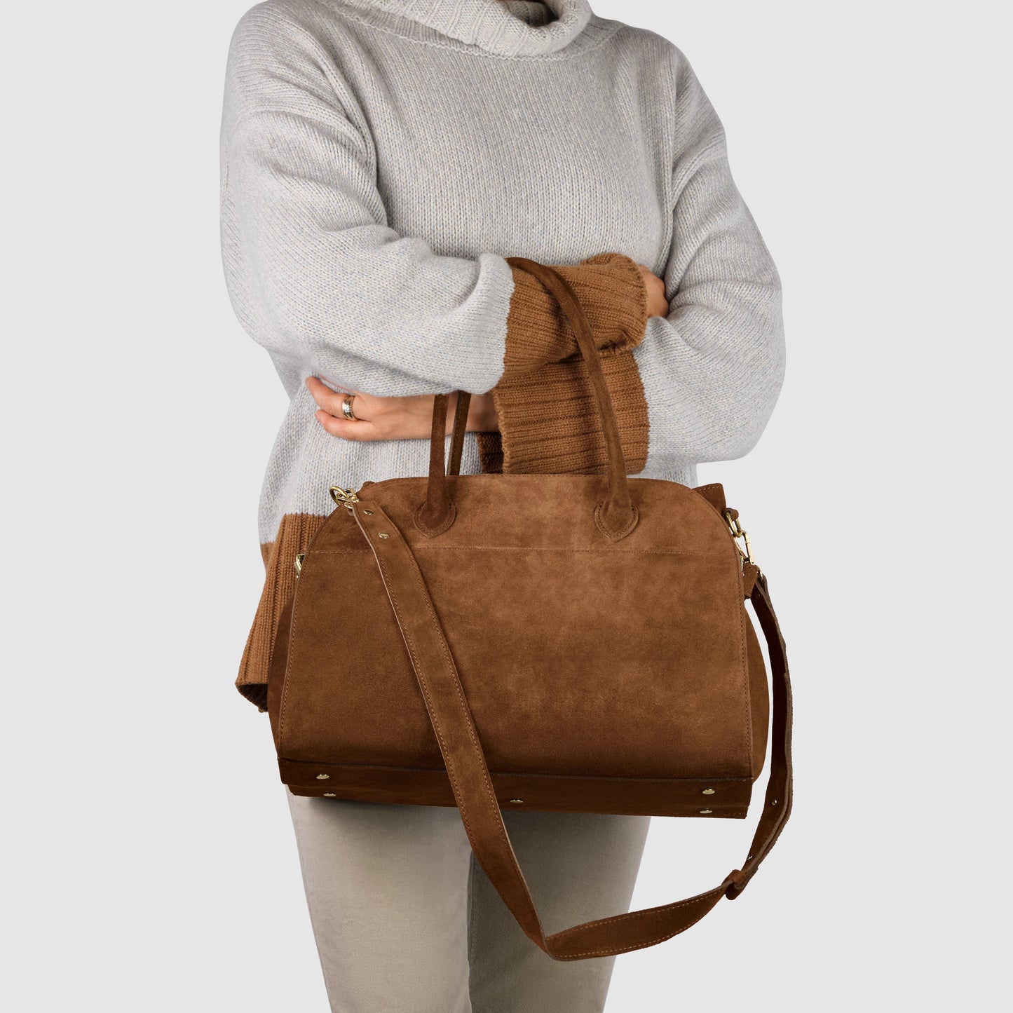 Suede Leather Top-Handle Bag