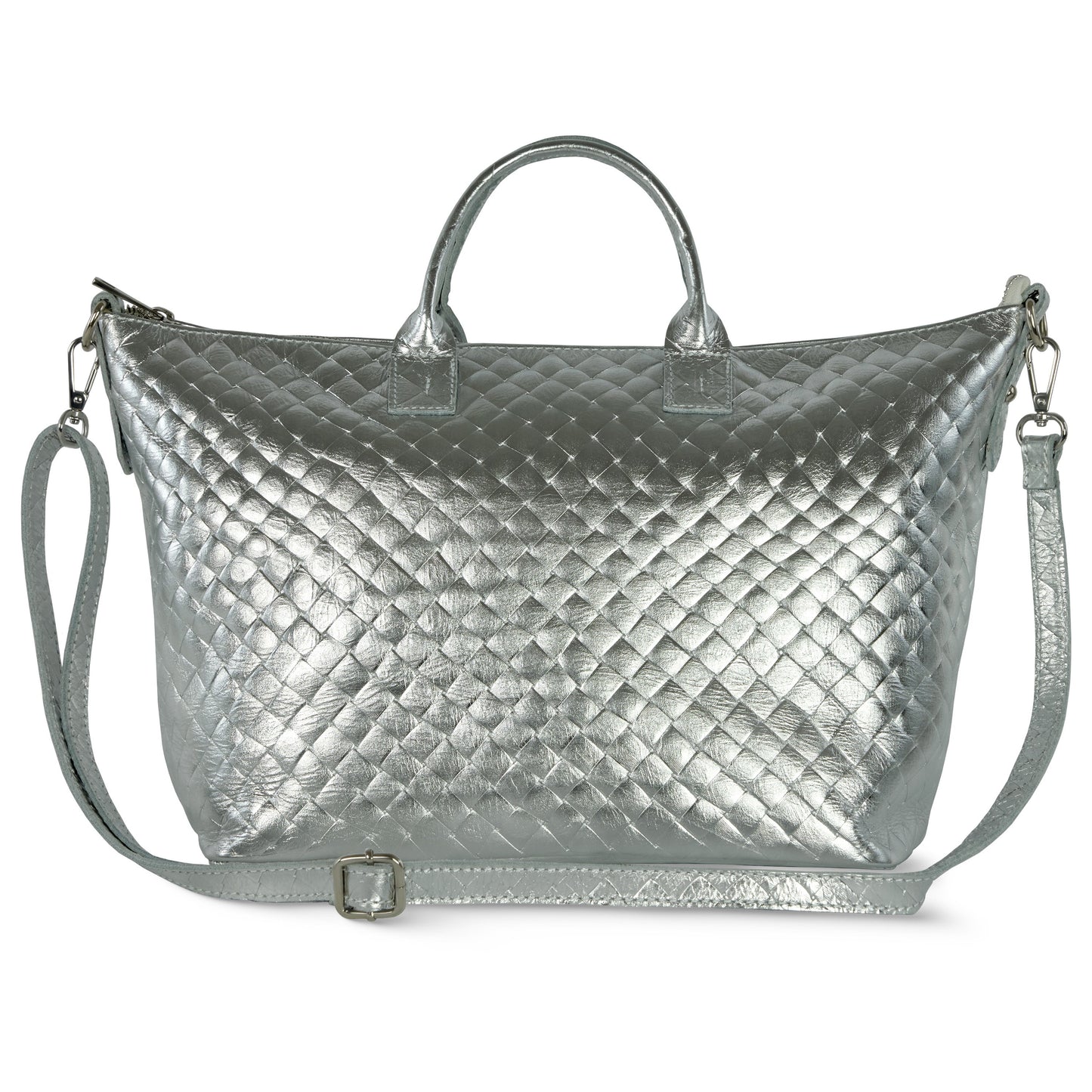 Weave Metallic Suede Leather Top-Handle Bag
