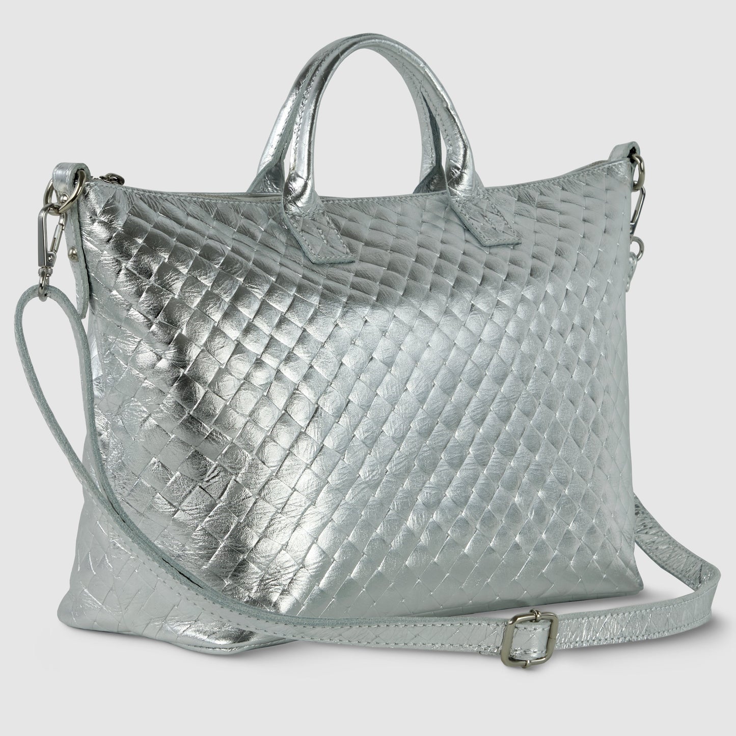 Weave Metallic Suede Leather Top-Handle Bag