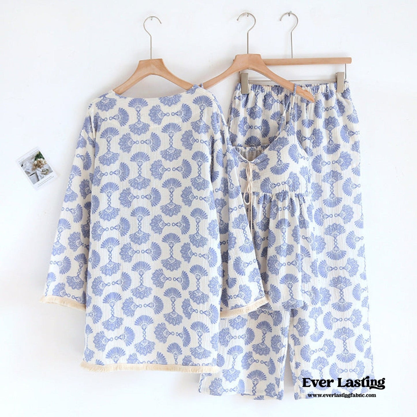 Tassel Tank Cardigan and Long Pants Pajama Set