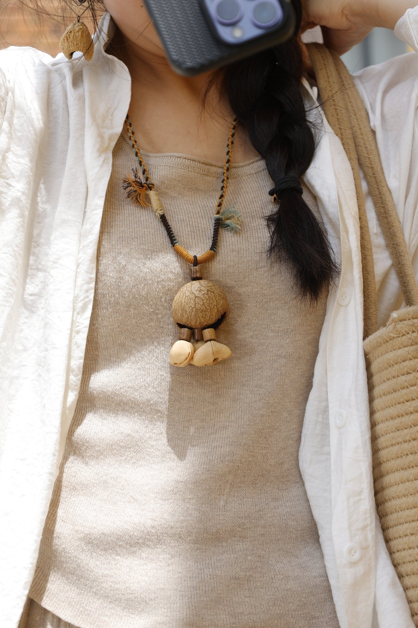 "The Earth Bell" - Large Natural Seed Pod Necklace on Hand-Braided Rope