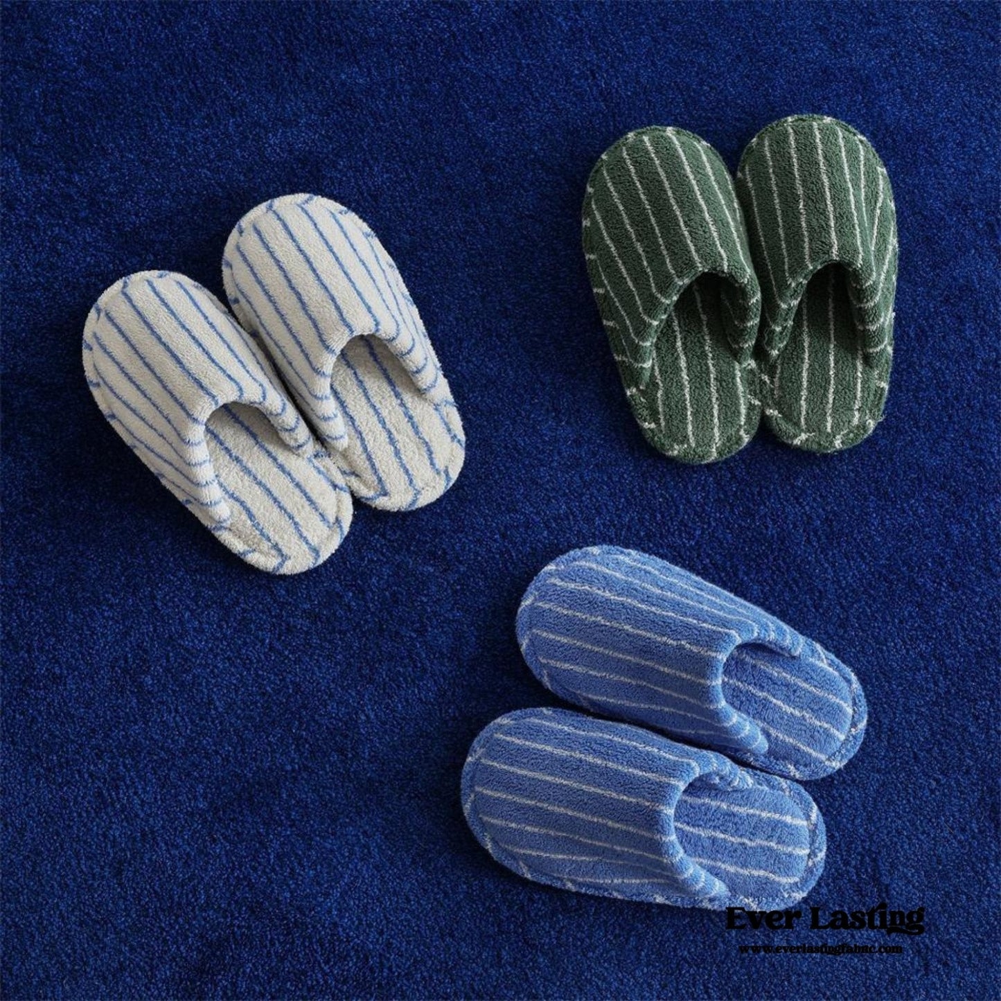 Thin Striped House Slippers / Blue