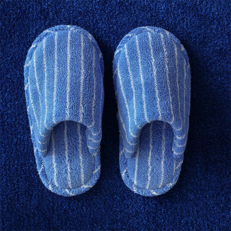 Thin Striped House Slippers / White