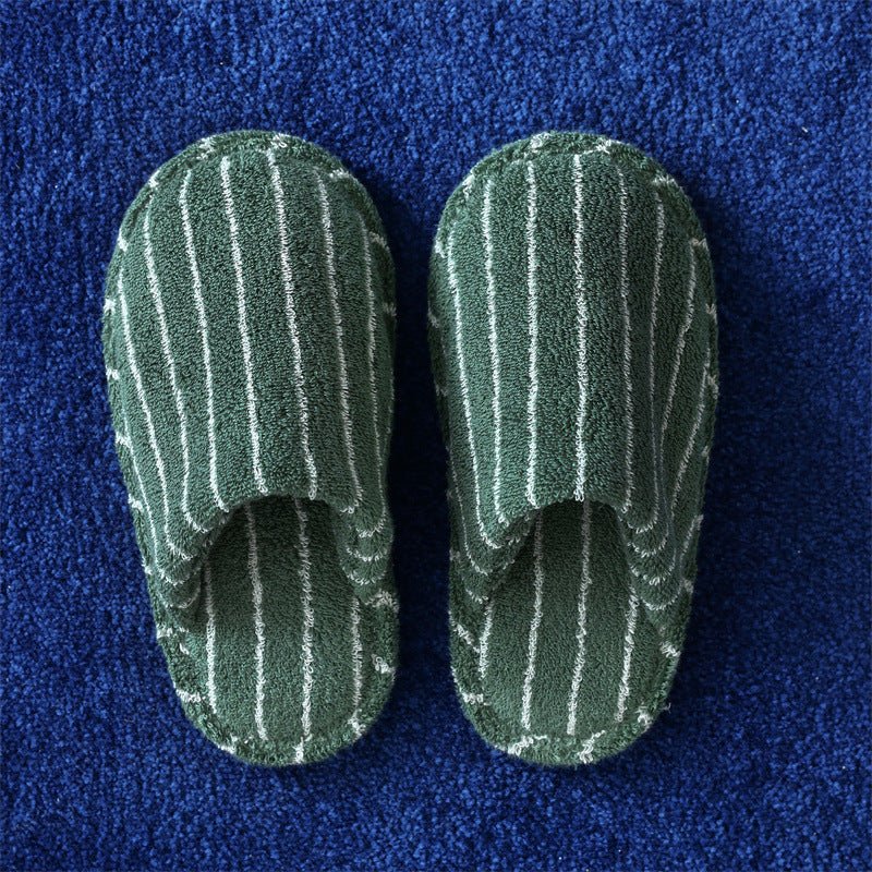 Thin Striped House Slippers / White