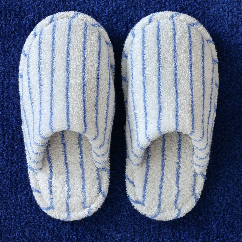 Thin Striped House Slippers / White