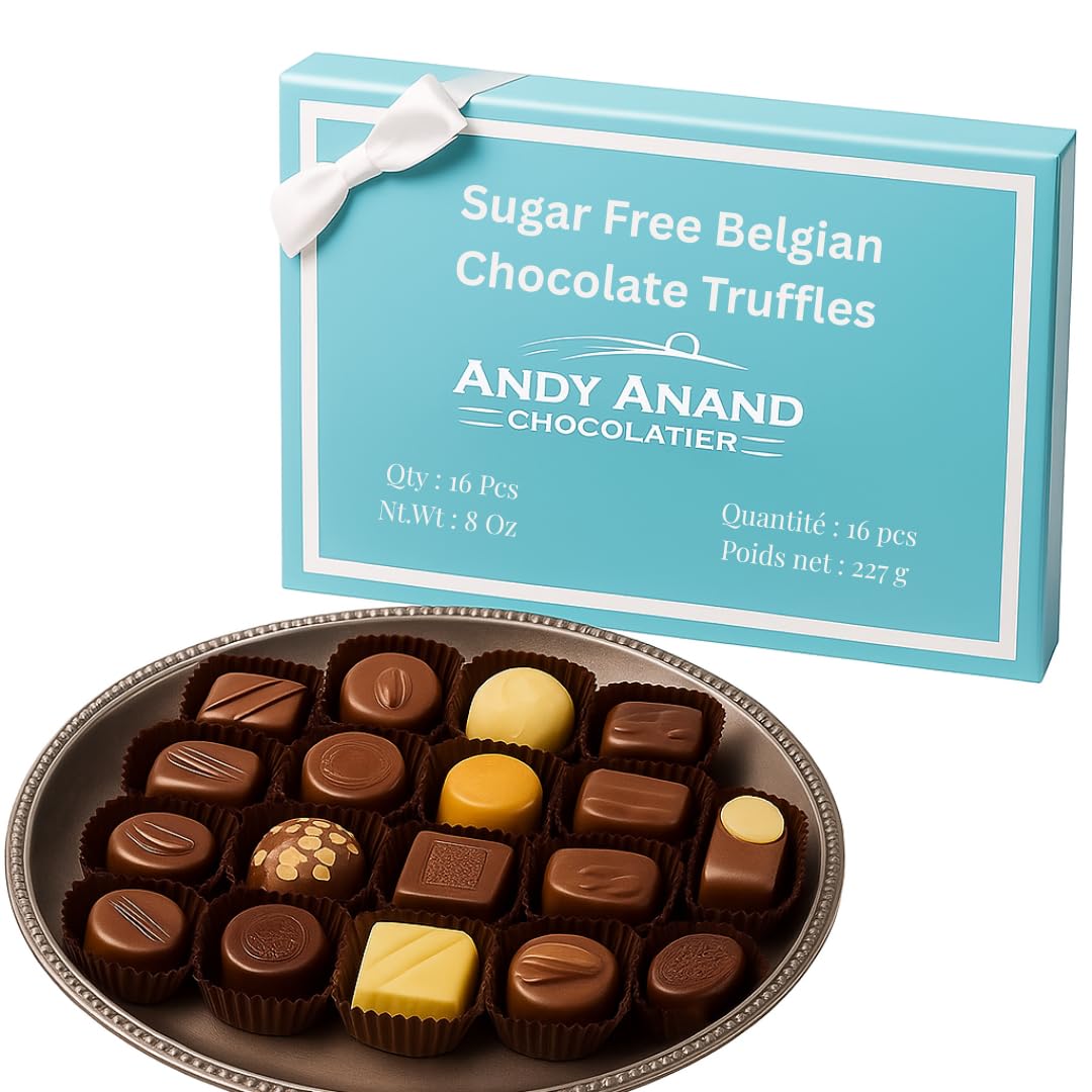 Andy Anand Sugar Free Belgian Chocolate Truffles – Diabetic Friendly Gourmet Gift Box, Rich & Delicious, 15 Pc