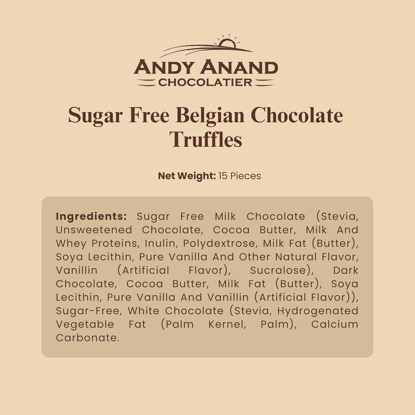 Andy Anand Sugar Free Belgian Chocolate Truffles – Diabetic Friendly Gourmet Gift Box, Rich & Delicious, 15 Pc
