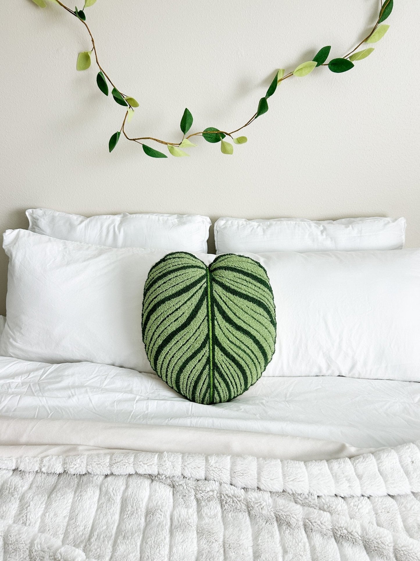 Tufted Calathea Orbifolia Leaf Decor Pillow