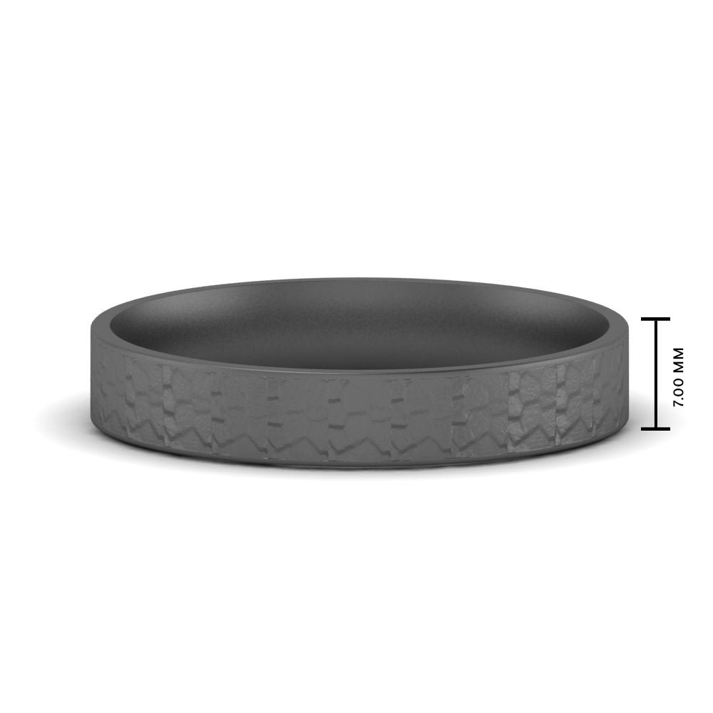 Unique Rock Textured Mens Wedding Band 5 mm