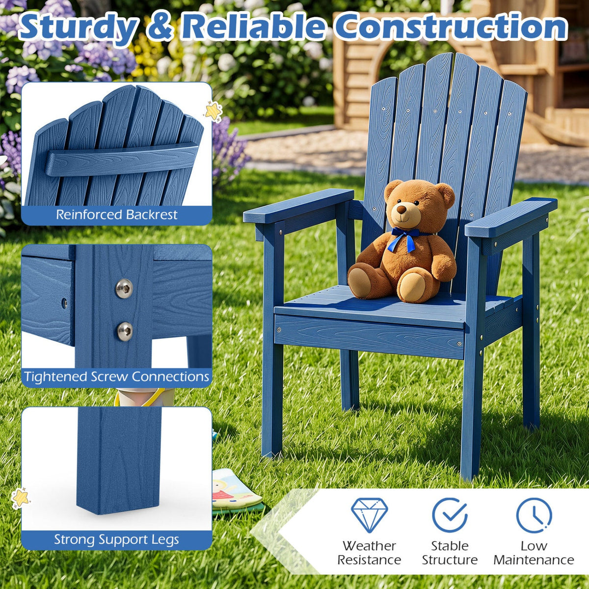 Adirondack Chair with High Backrest and Wide Armrests