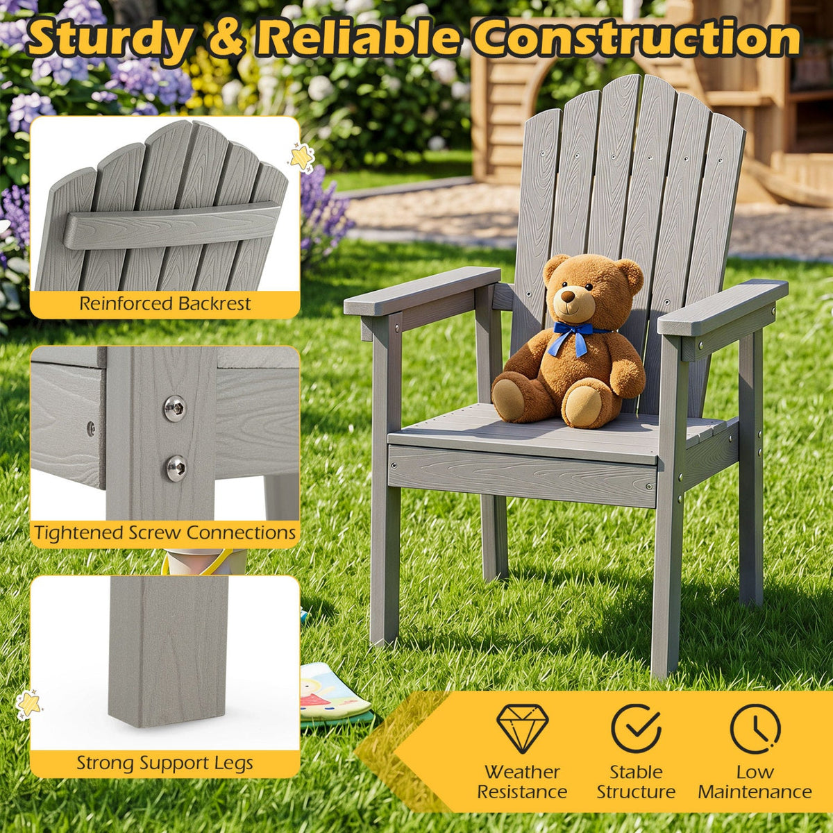 Adirondack Chair with High Backrest and Wide Armrests