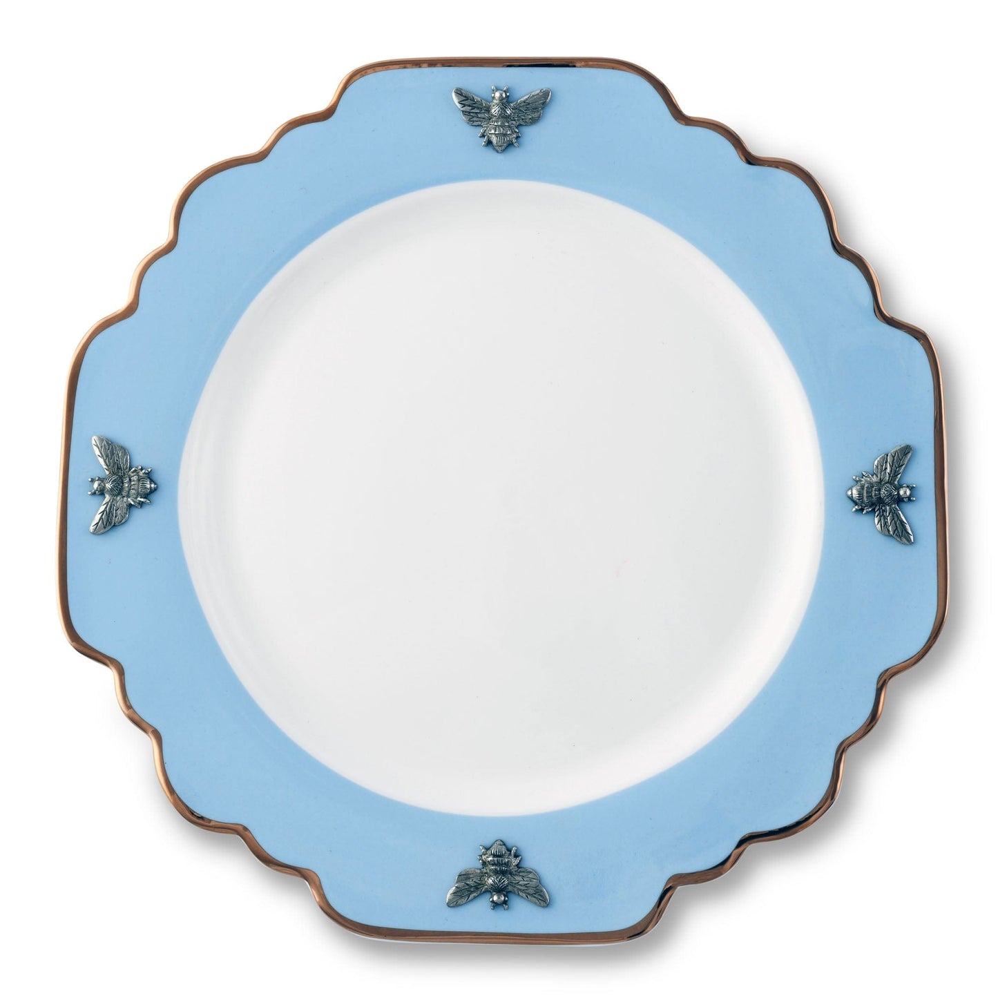 Bee Bone China Dinner Plate Blue with Gold Rim