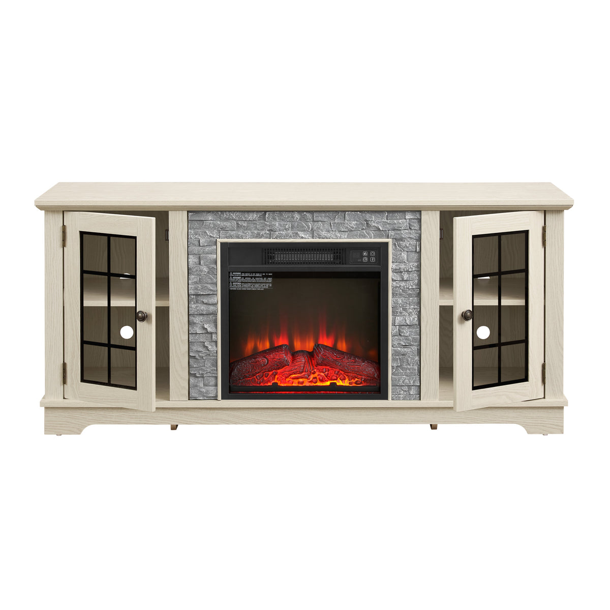58" Modern TV Stand with Electric Fireplace and Storage - White
