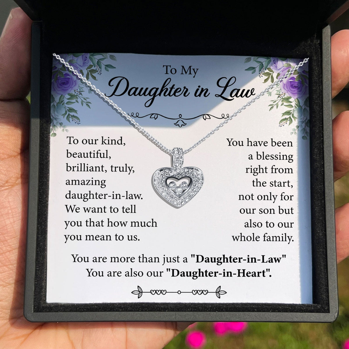 Daughter-In-Law Heart Necklace | Tryndi Floating Heart Design with Authentic Swarovski Crystals